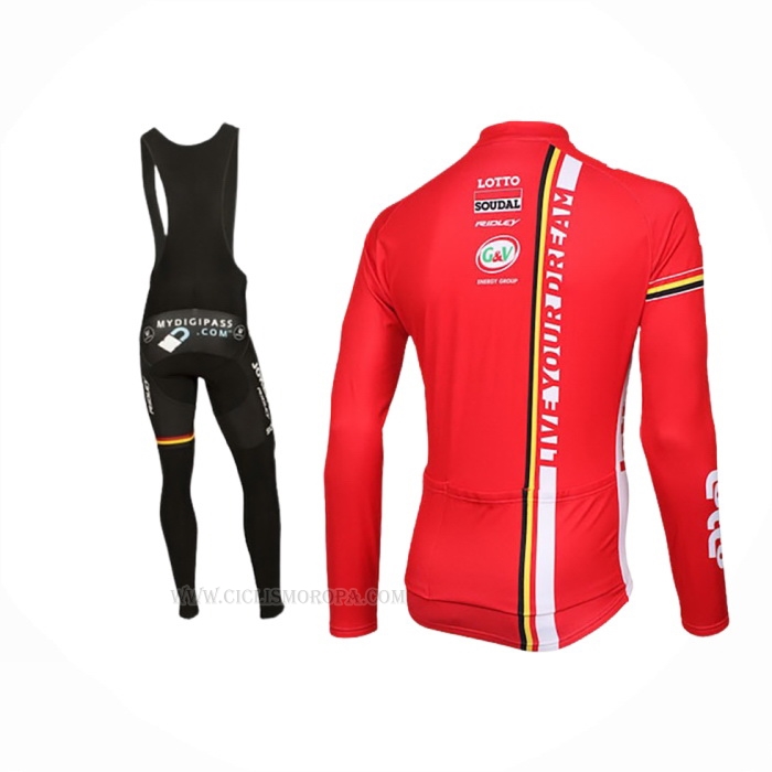 2016 Ropa Ciclismo Lotto Soudal Blanco Rojo Mangas Largas y Culotte Lunga